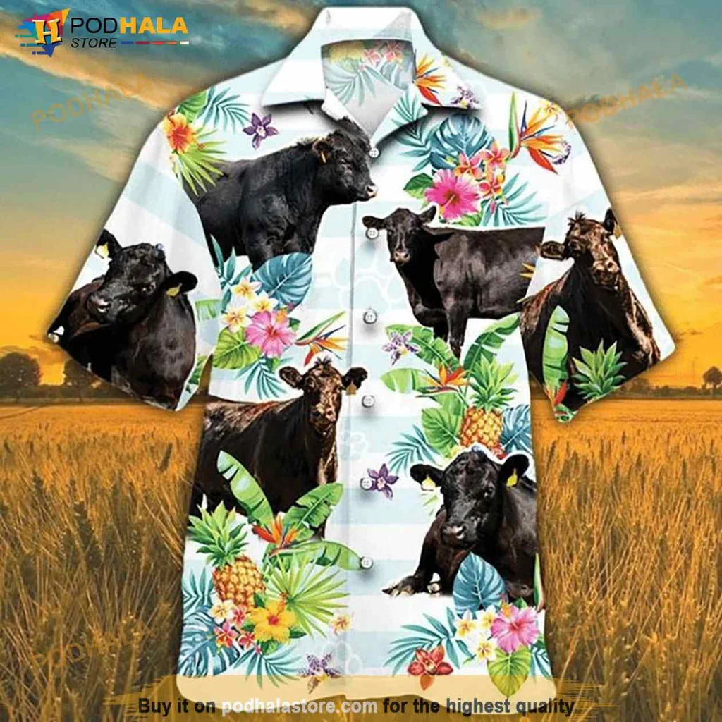 Cow Tropical Print Hawaiian Shirt With Colorful Floral Design