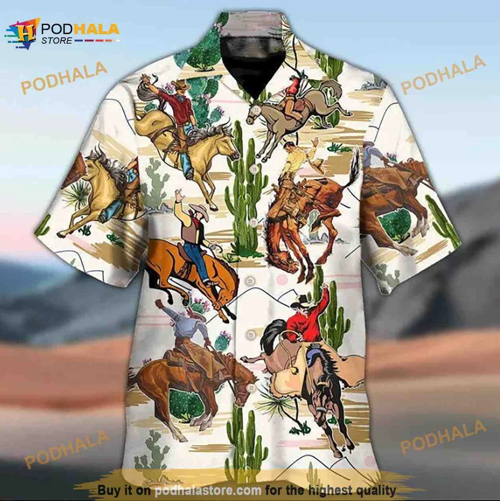 Cowboy Cactus Tropical Hawaiian Shirt With Fun Desert Landscape