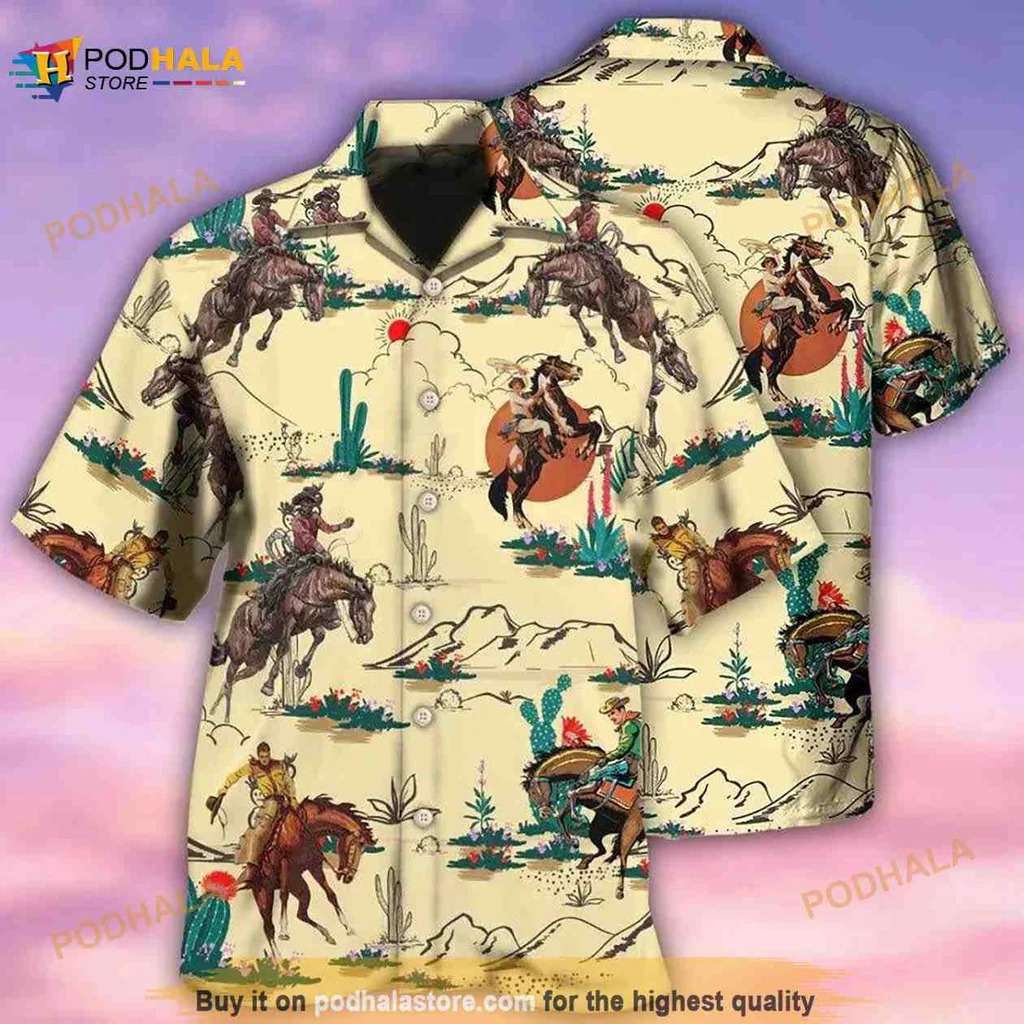 Cowboy Horse Lovers Hawaiian Shirt With Vibrant Western Design