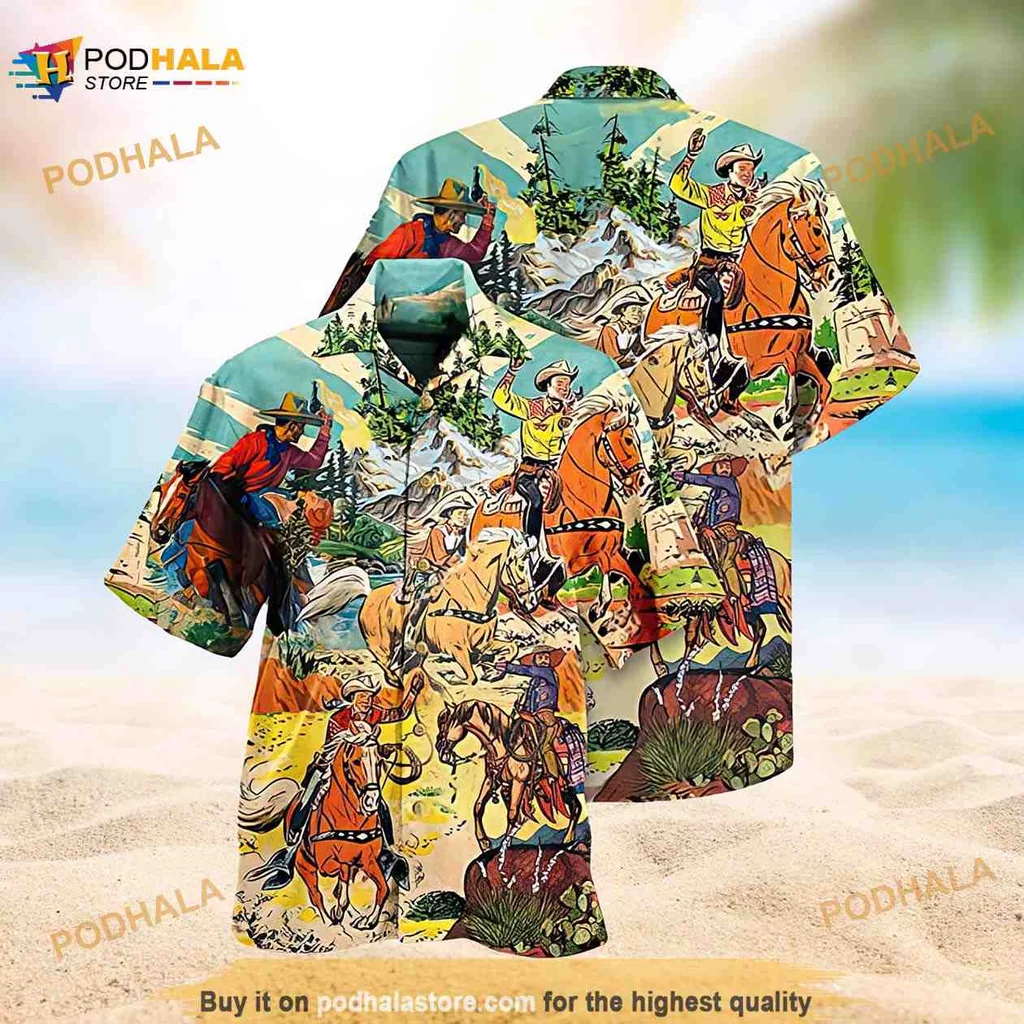 Cowboy Horse Riding Hawaiian Shirt, Colorful Tropical Adventure Design
