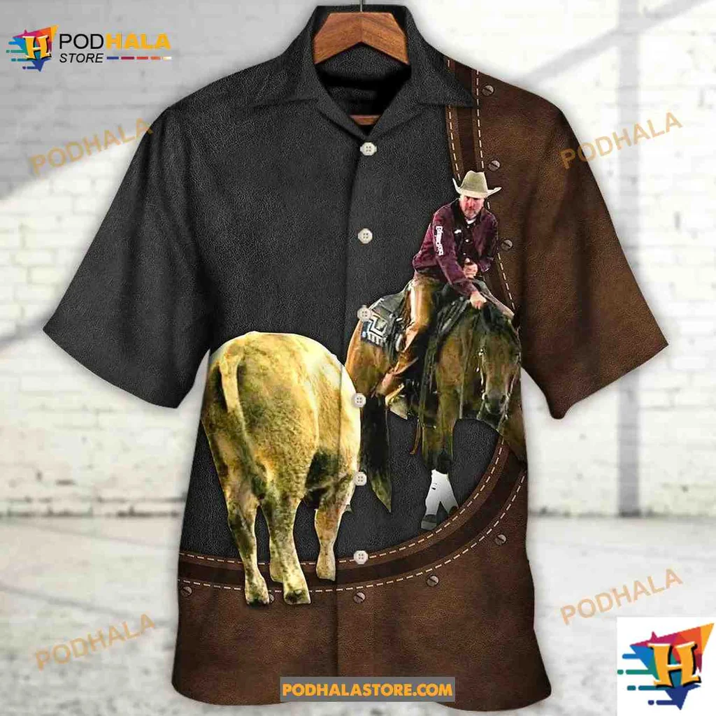 Cowboy Horse Riding Hawaiian Shirt, Rustic Leather Style For Equestrian Lovers