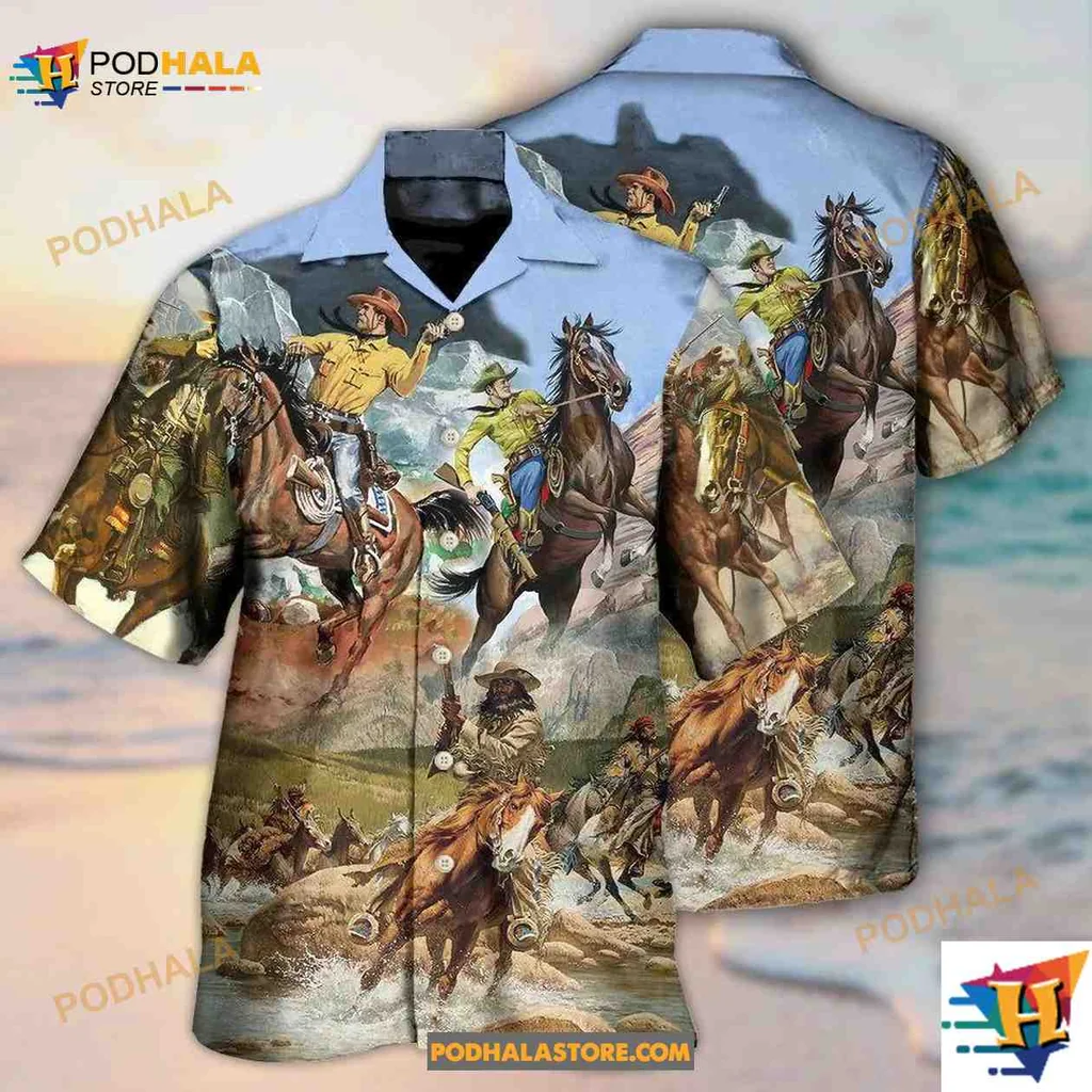 Cowboy Horse Riding Aloha Shirt With Vibrant Desert Design Cowboy Horse Riding Aloha Shirt With Vibrant Desert Design