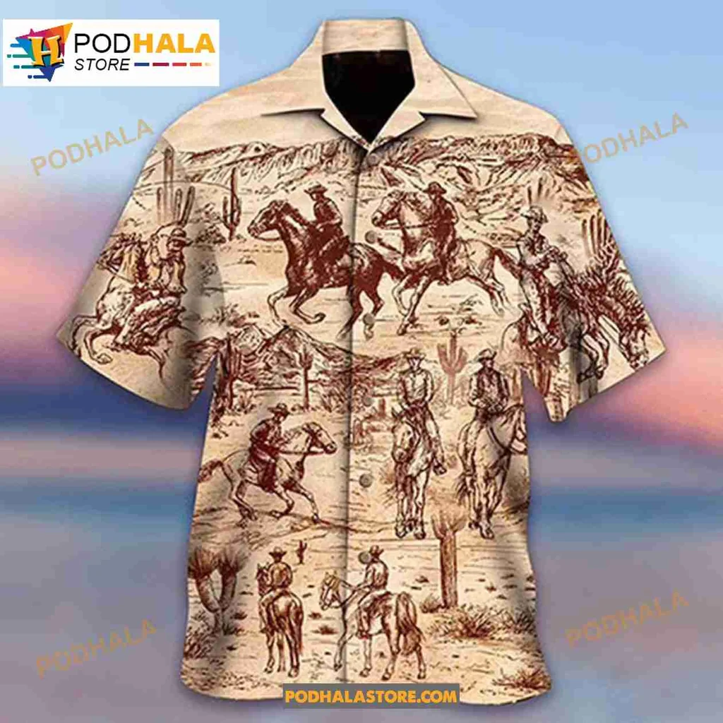 Cowboy Vintage Hawaiian Shirt Featuring Rustic Desert Scenes For Horse Lovers
