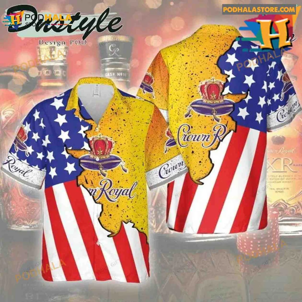 Crown Royal American Flag Hawaiian Shirt With Bold Red And Blue Design