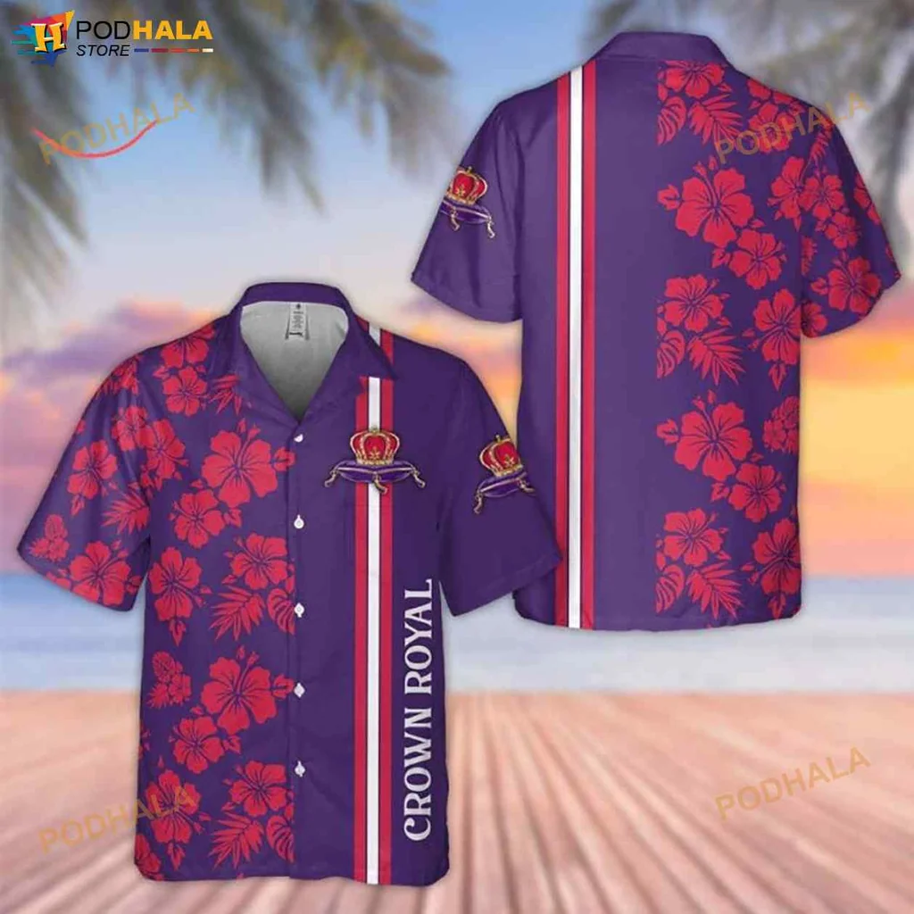 Crown Royal Hawaiian Shirt With Bold Hibiscus Flowers And Crown Graphic