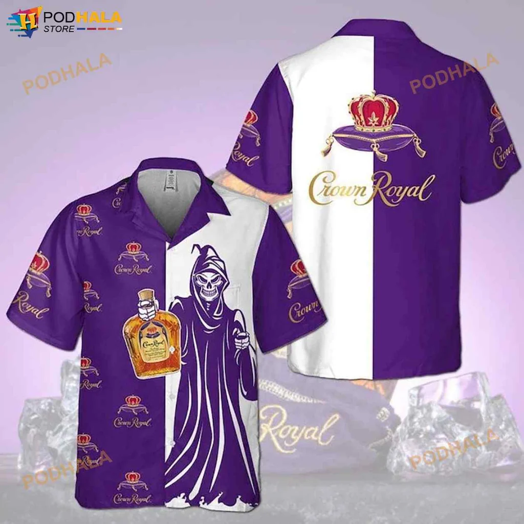 Crown Royal Skull Hawaiian Shirt, Funny Purple Design With Skeleton And Logo