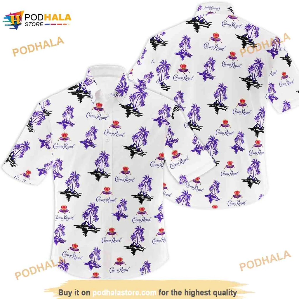 Crown Royal Tropical Hawaiian Shirt, Fun Palm Trees And Roses Design