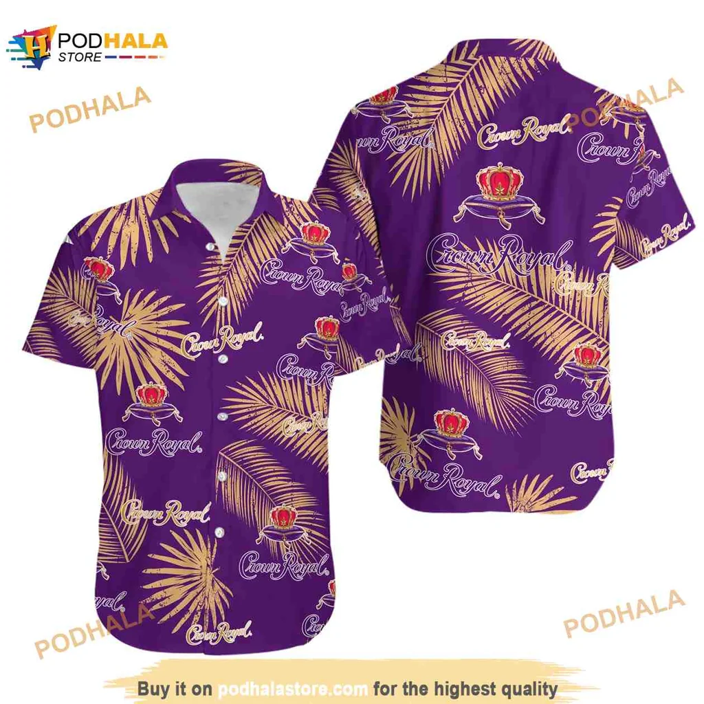 Crown Royal Tropical Hawaiian Shirt With Fun Palm Leaves Design