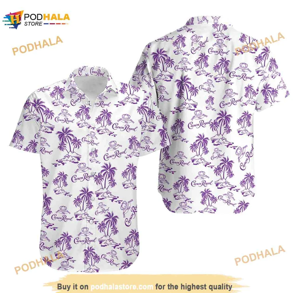 Crown Royal Tropical Hawaiian Shirt With Palm Trees And Fun Motifs