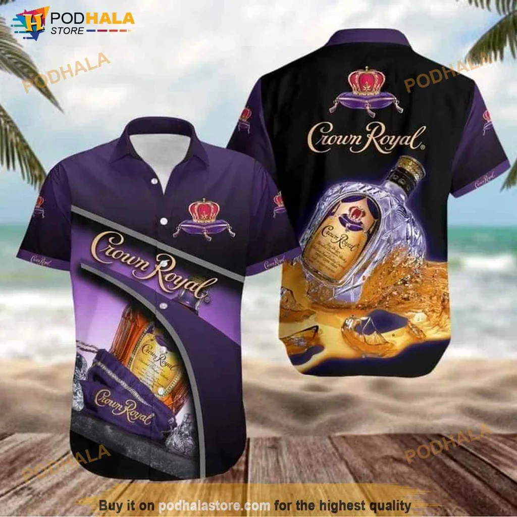 Crown Royal Whiskey Hawaiian Shirt With Iconic Purple And Gold Design