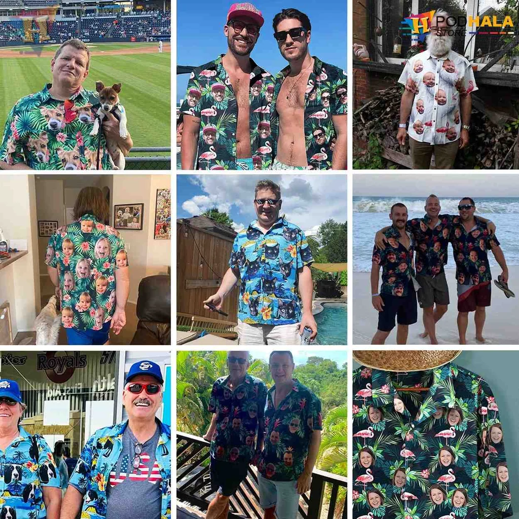 Custom Face Tropical Flower Hawaiian Shirt With Colorful Floral Design - Product View 6 Custom Face Tropical Flower Hawaiian Shirt With Colorful Floral Design - Product View 6