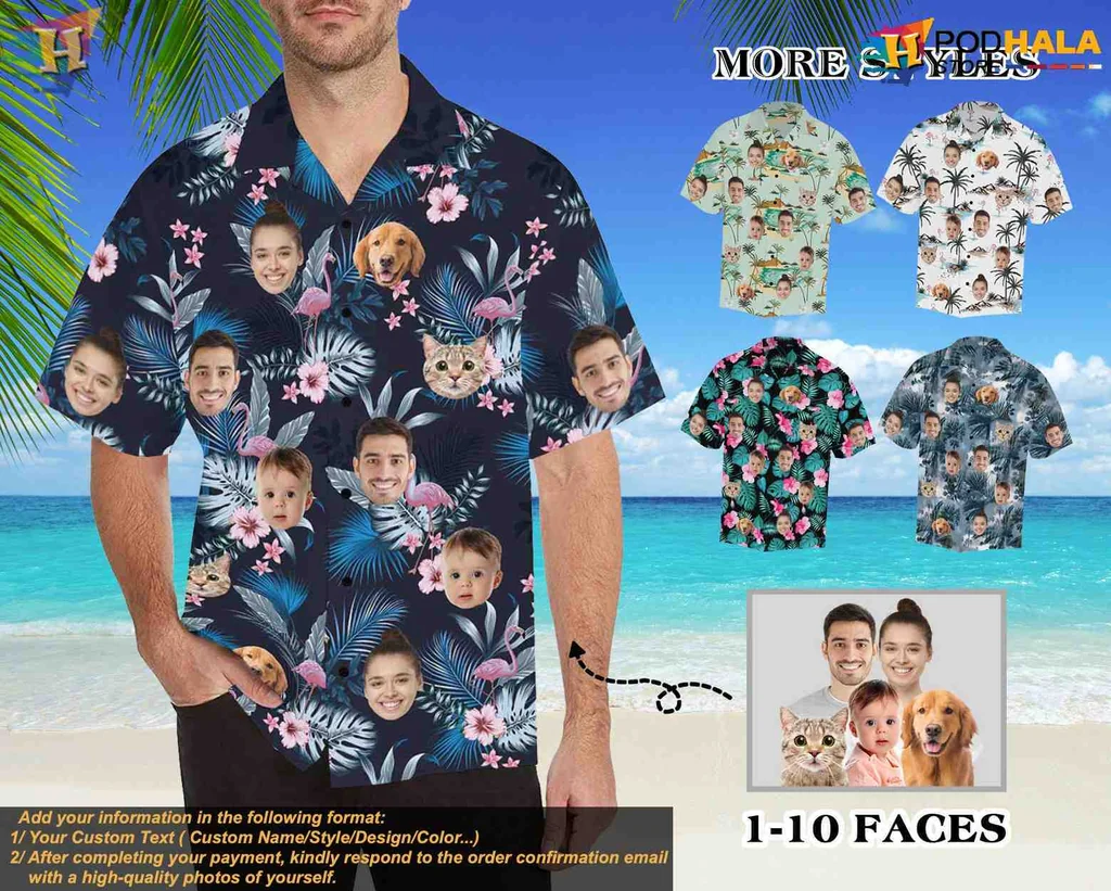 Custom Face Tropical Hawaiian Shirt With Colorful Floral Patterns