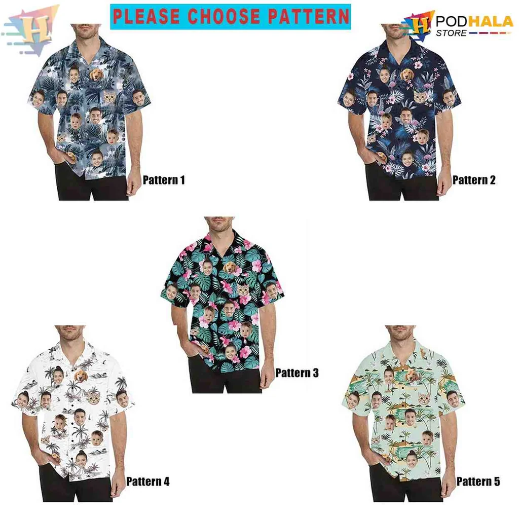 Custom Face Tropical Aloha Shirt With Colorful Floral Patterns Custom Face Tropical Aloha Shirt With Colorful Floral Patterns