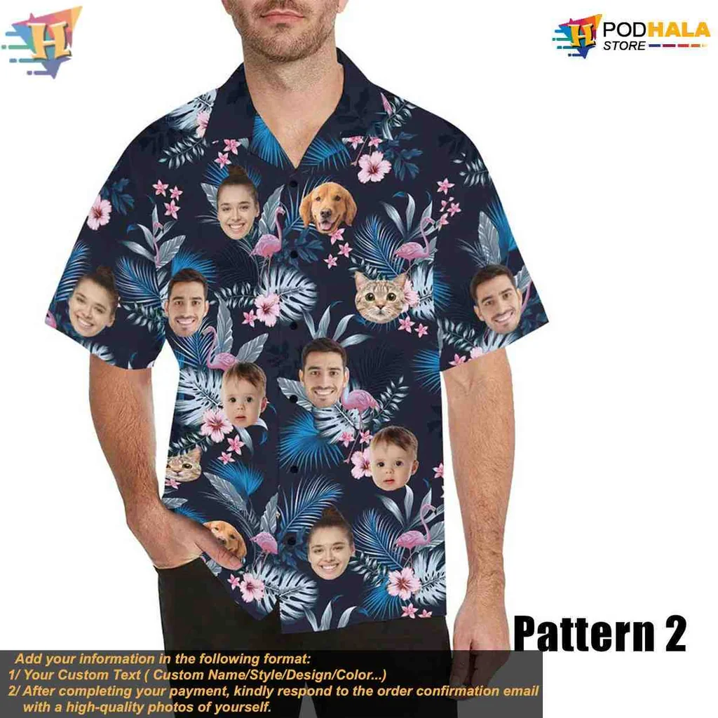 Custom Face Tropical Short-sleeve button-up shirt With Colorful Floral Patterns Custom Face Tropical Short-sleeve button-up shirt With Colorful Floral Patterns