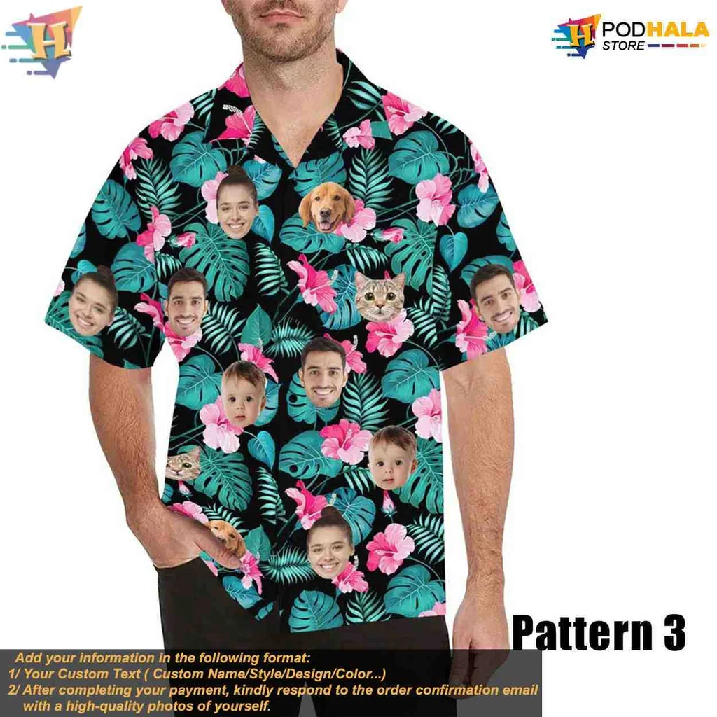 Custom Face Tropical Hawaiian Shirt With Colorful Floral Patterns - Product View 5 Custom Face Tropical Hawaiian Shirt With Colorful Floral Patterns - Product View 5