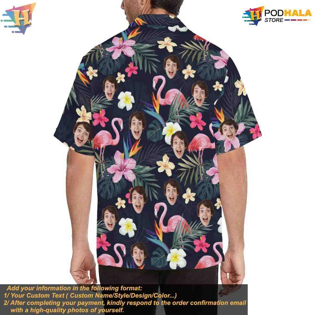 Custom Tropical Floral Tropical Shirt With Personalized Faces And Flamingos Custom Tropical Floral Tropical Shirt With Personalized Faces And Flamingos