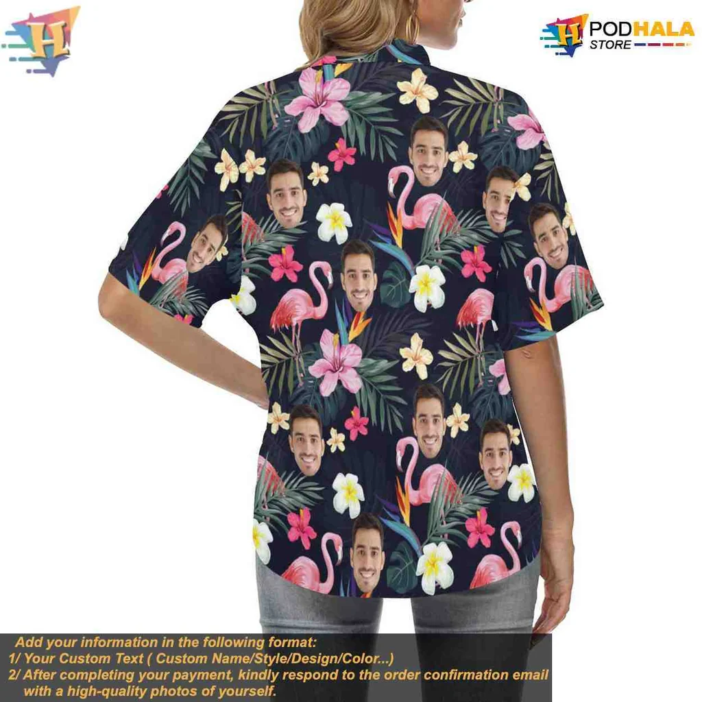 Custom Tropical Floral Hawaiian Shirt With Personalized Faces And Flamingos - Product View 5 Custom Tropical Floral Hawaiian Shirt With Personalized Faces And Flamingos - Product View 5