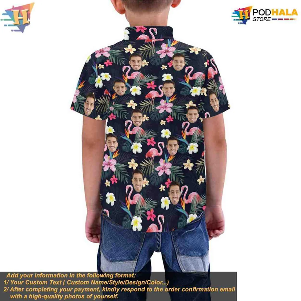 Custom Tropical Floral Hawaiian Shirt With Personalized Faces And Flamingos - Product View 7 Custom Tropical Floral Hawaiian Shirt With Personalized Faces And Flamingos - Product View 7