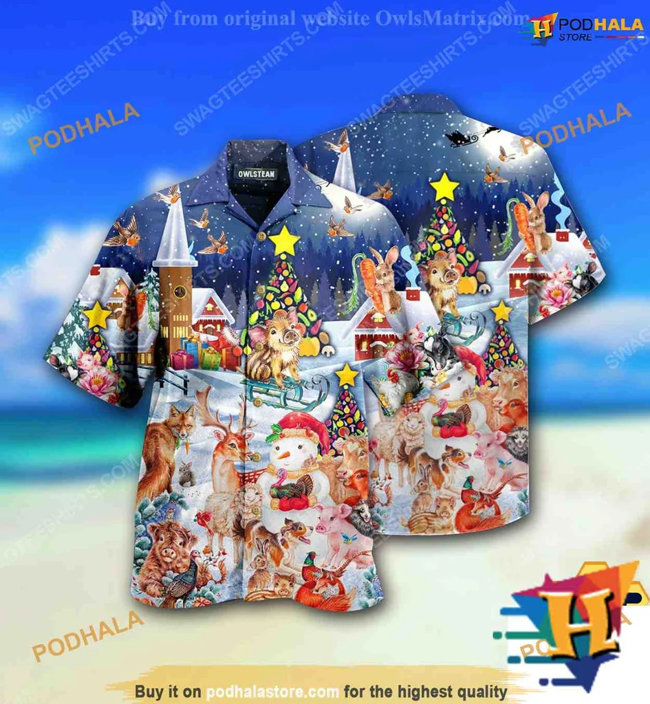 Cute Animals Christmas Hawaiian Shirt With Festive Holiday Design
