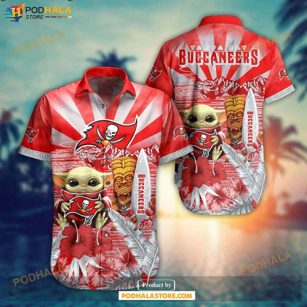 Cute Baby Yoda Buccaneers Hawaiian Shirt, Vibrant Tropical Design For Men