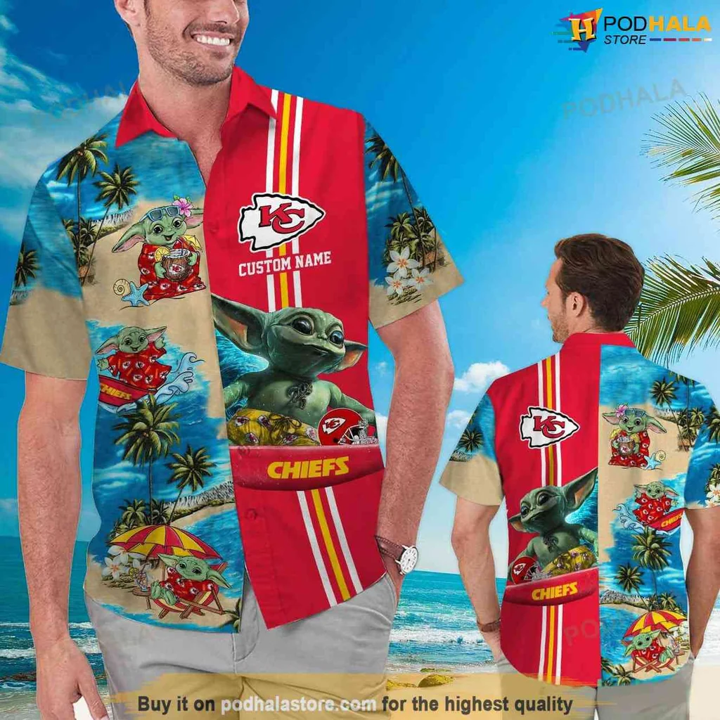 Cute Baby Yoda Chiefs Aloha Shirt, Vibrant Tropical Design For Game Day Fun
