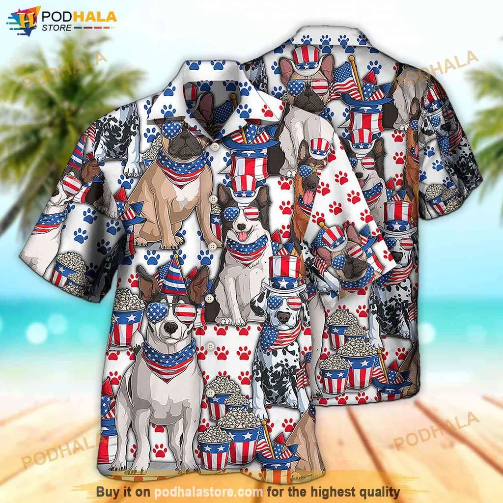 Cute Bulldog Aloha Shirt, Festive 4th Of July Shirt For Dog Lovers