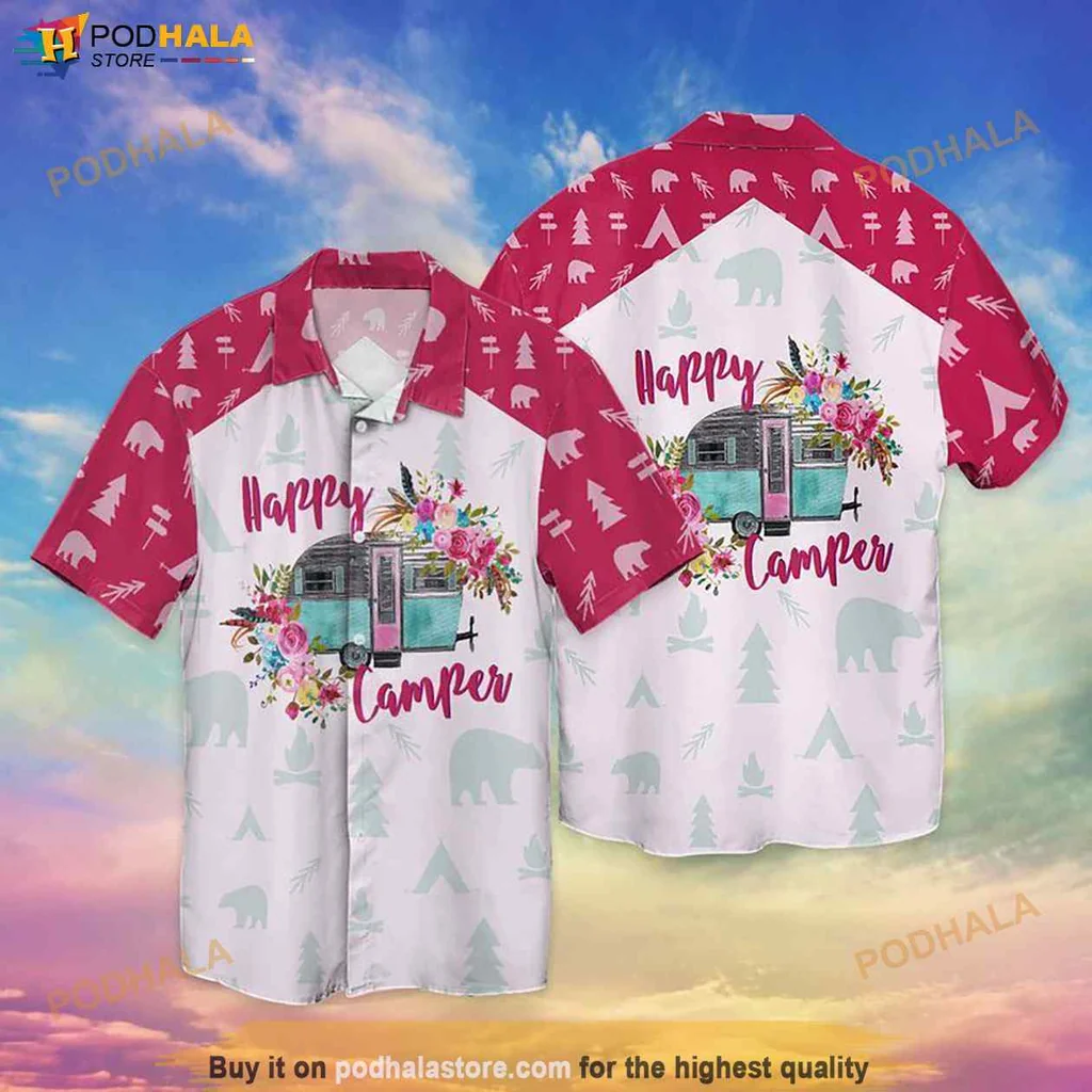 Cute Camper Adventure Hawaiian Shirt, Vintage Camper With Flowers Design