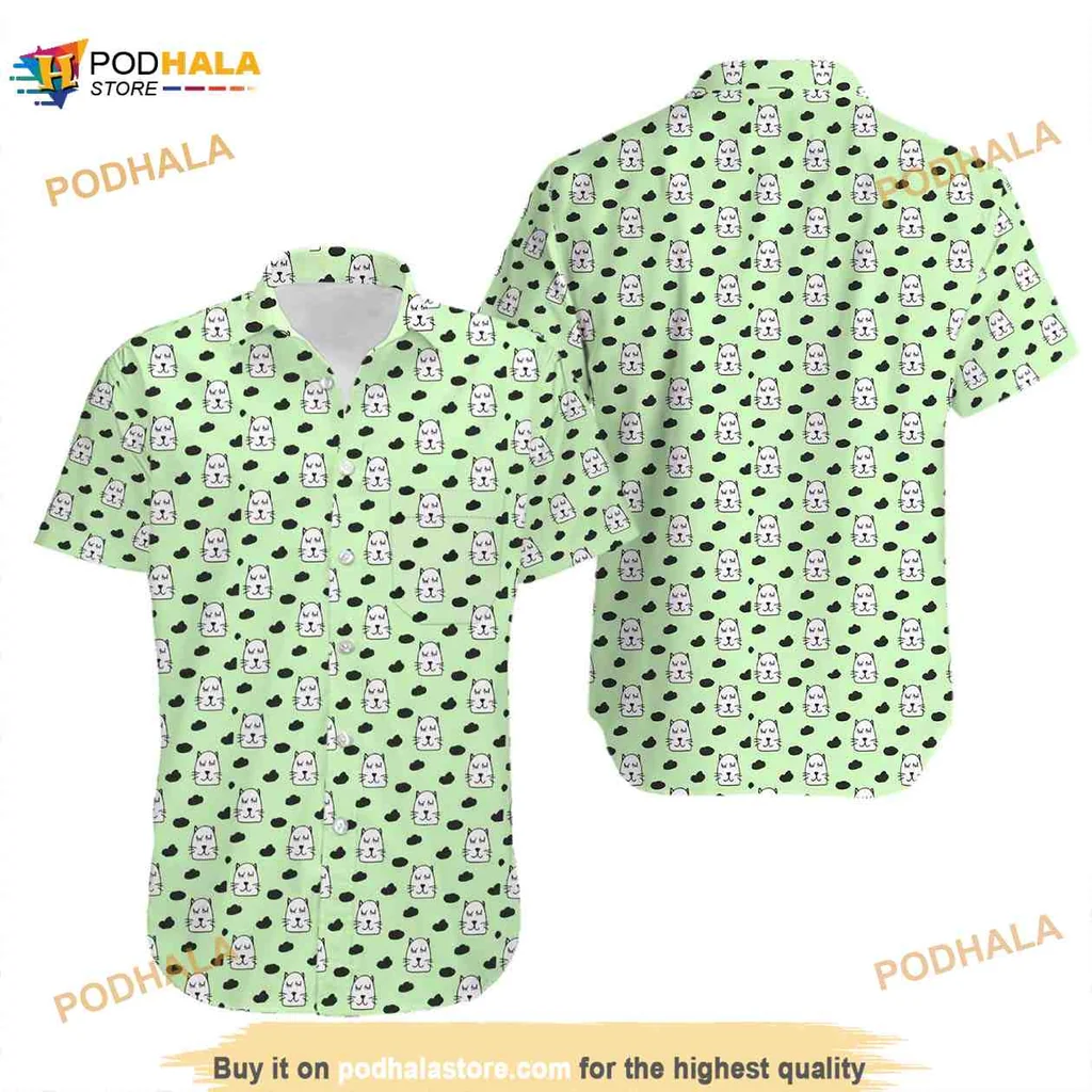 Cute Cartoon Cat Hawaiian Shirt With Playful Expressions And Pastel Colors