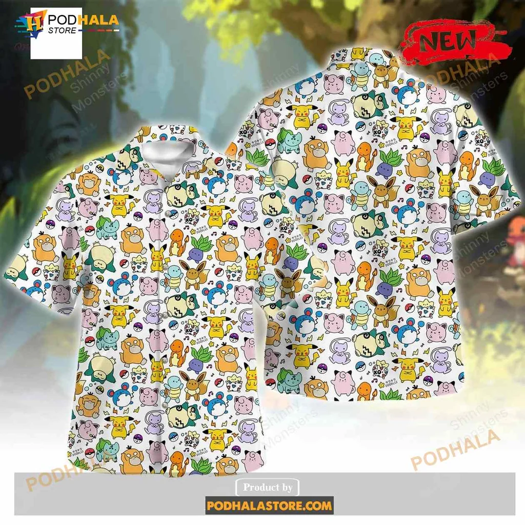 Cute Cartoon Creature Hawaiian Shirt, Vibrant All Over Print For Summer Fun