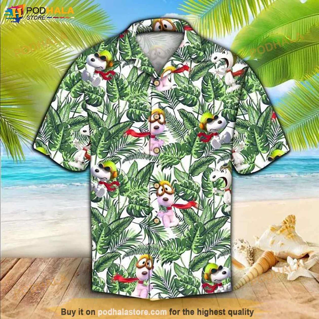 Cute Cartoon Dog Hawaiian Shirt, Snoopy And Friends In Tropical Fun Design