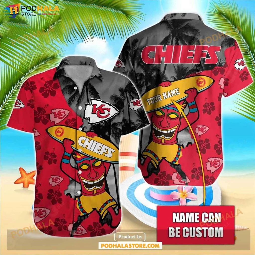 Cute Cartoon Mascot Kansas City Chiefs Hawaiian Shirt, Vibrant Festive Design For Fans