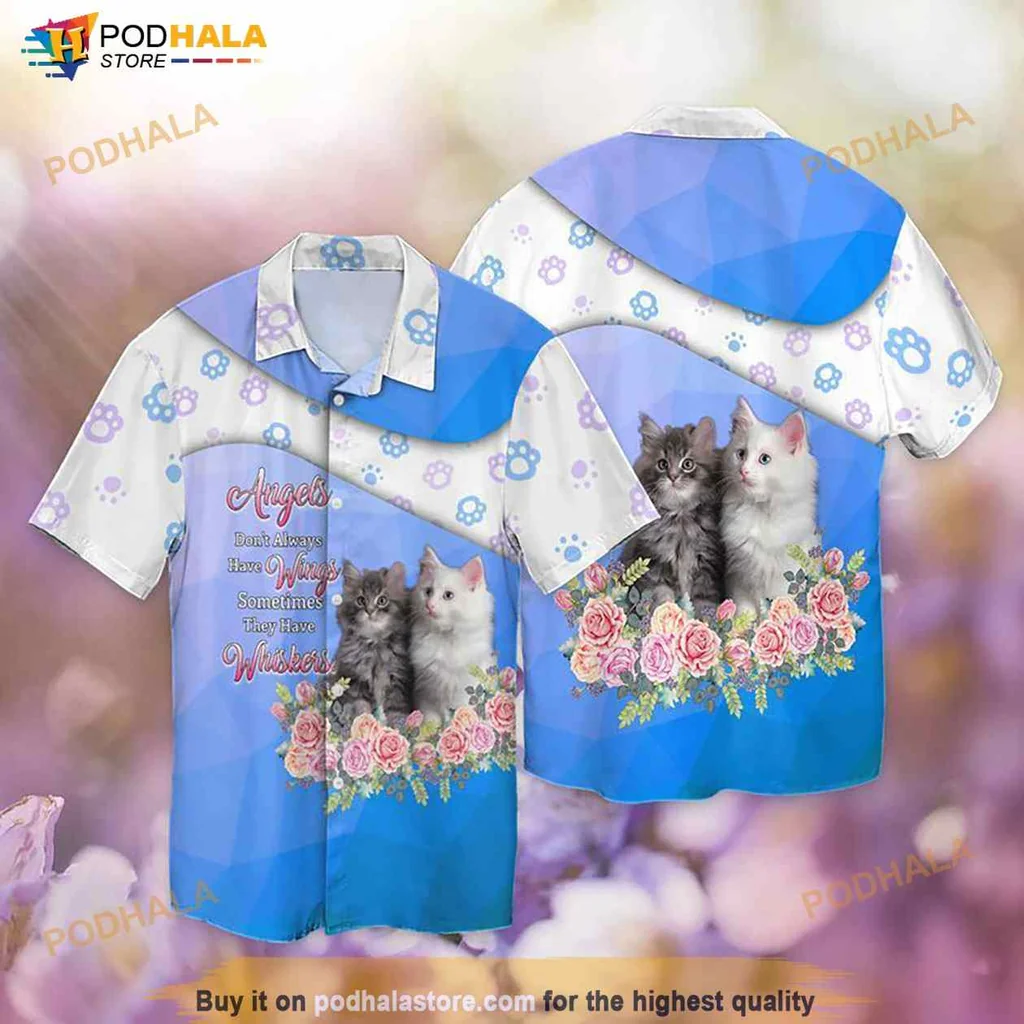 Cute Cat Hawaiian Shirt With Floral Design And Whimsical Quote