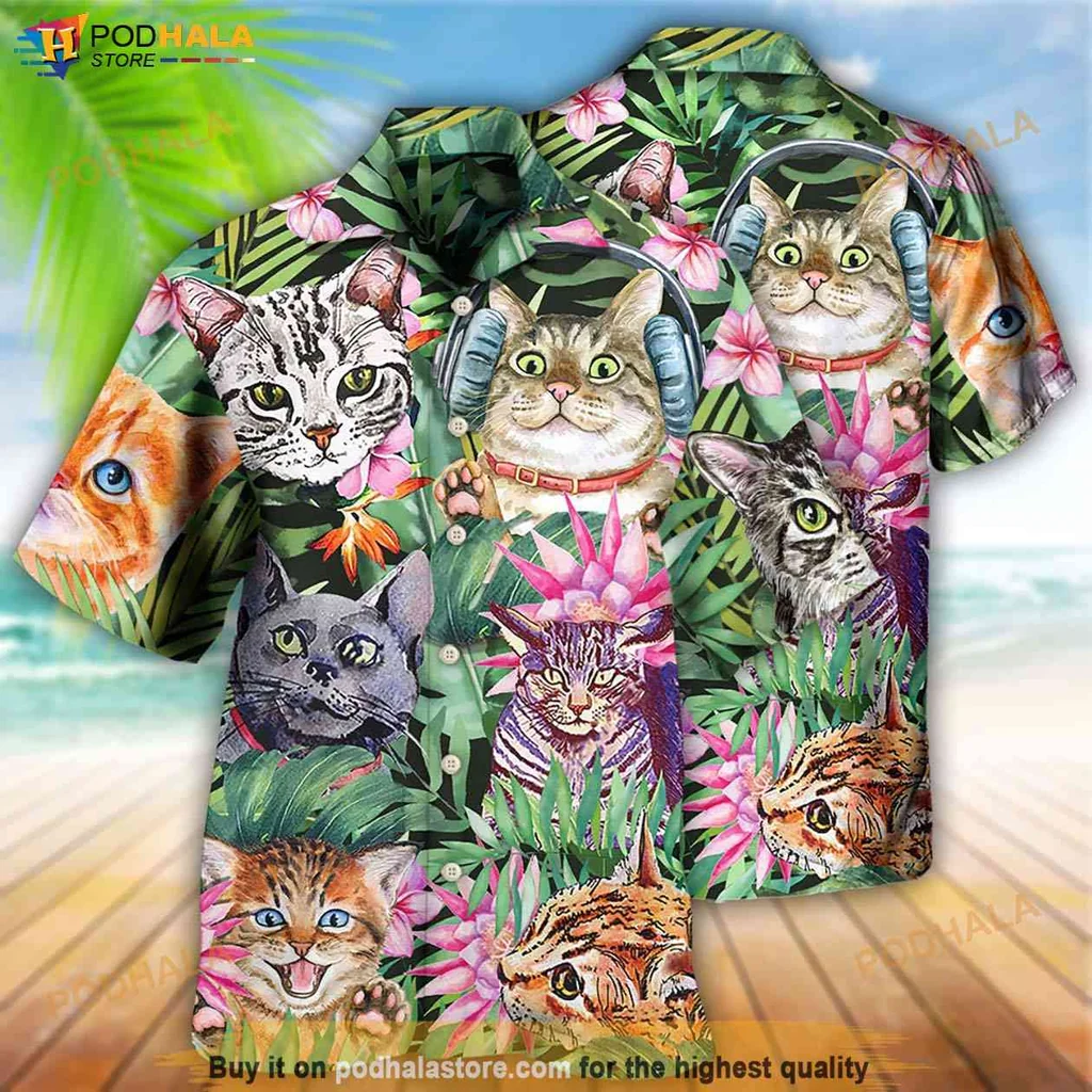 Cute Cat Lover Hawaiian Shirt, Vibrant Tropical Design With Playful Cats