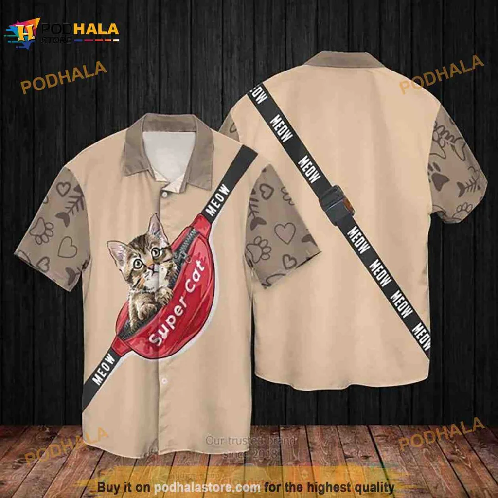 Cute Cat Waist Bag Hawaiian Shirt With Playful Mew Design