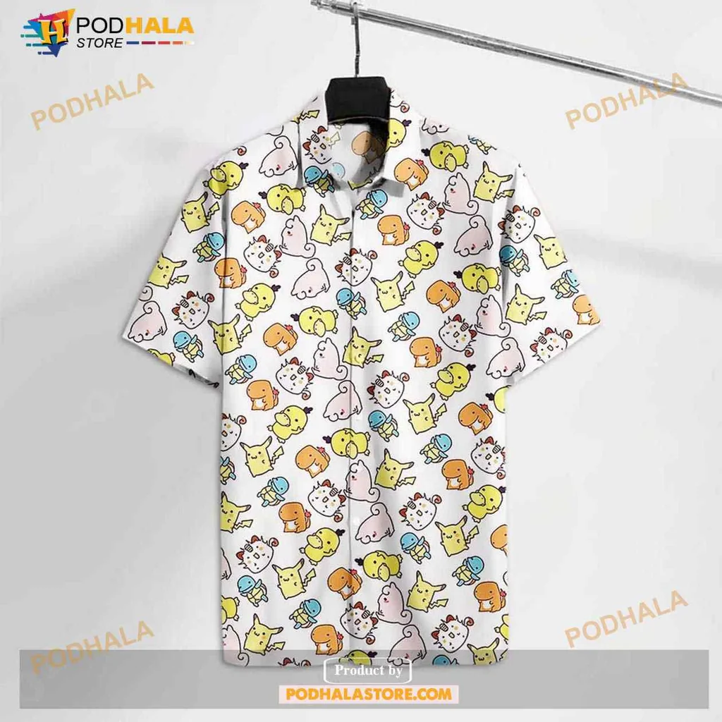 Cute Chibi Pokemon Hawaiian Shirt Featuring Adorable Characters