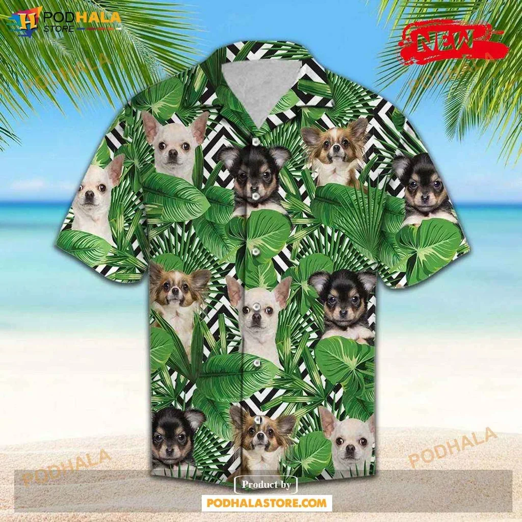 Cute Chihuahua Tropical Aloha Shirt, Vibrant Summer Shirt With Playful Chihuahua Design