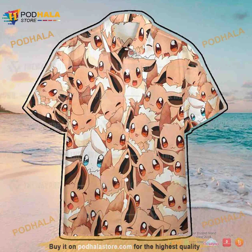 Cute Eevee Aloha Shirt With Playful Pokémon Design