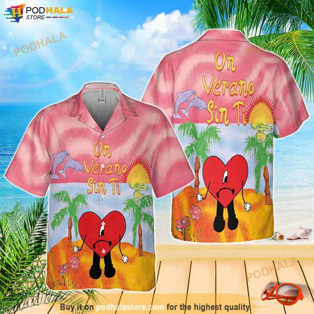 Cute Heart Character Hawaiian Shirt, Un Verano Sin Ti Bad Bunny Design, Tropical Vibes