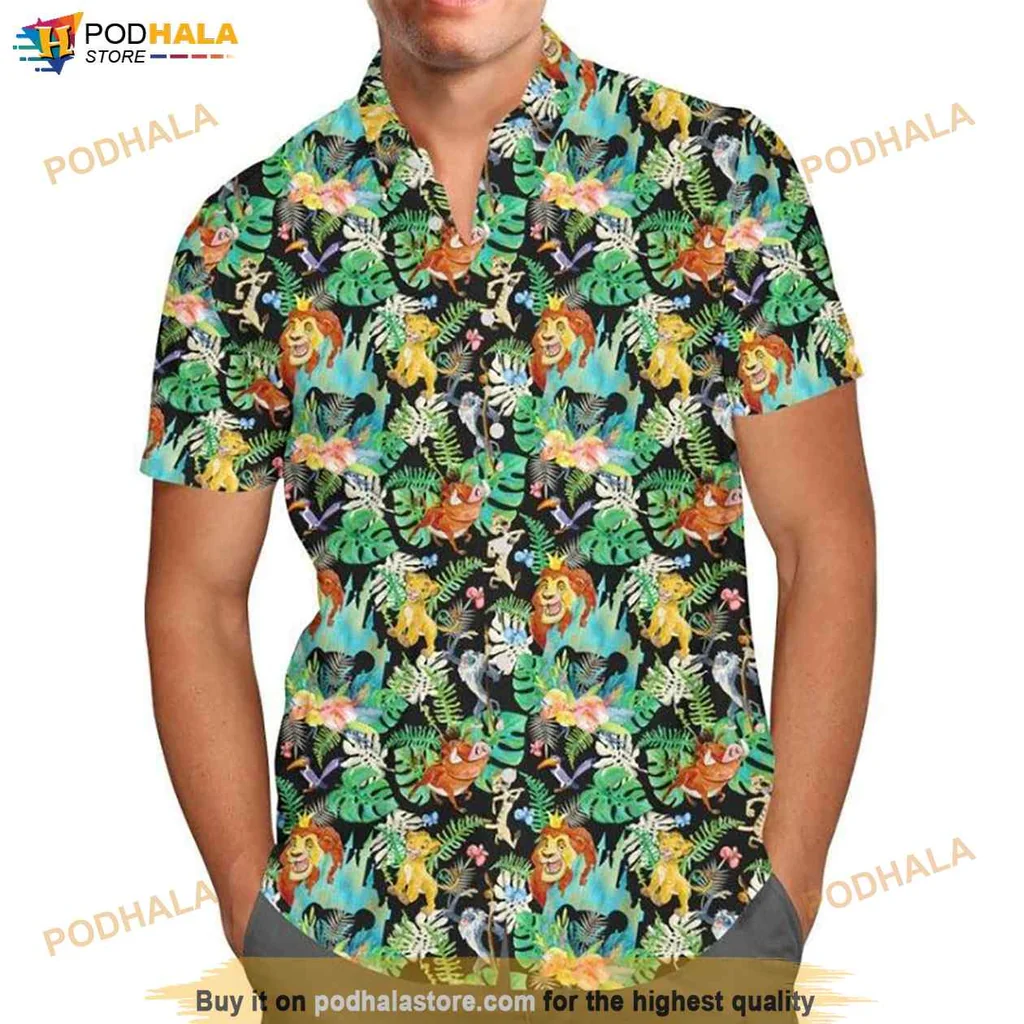 Cute Lion Jungle Hawaiian Shirt, Vibrant Tropical Design For Disney Fans