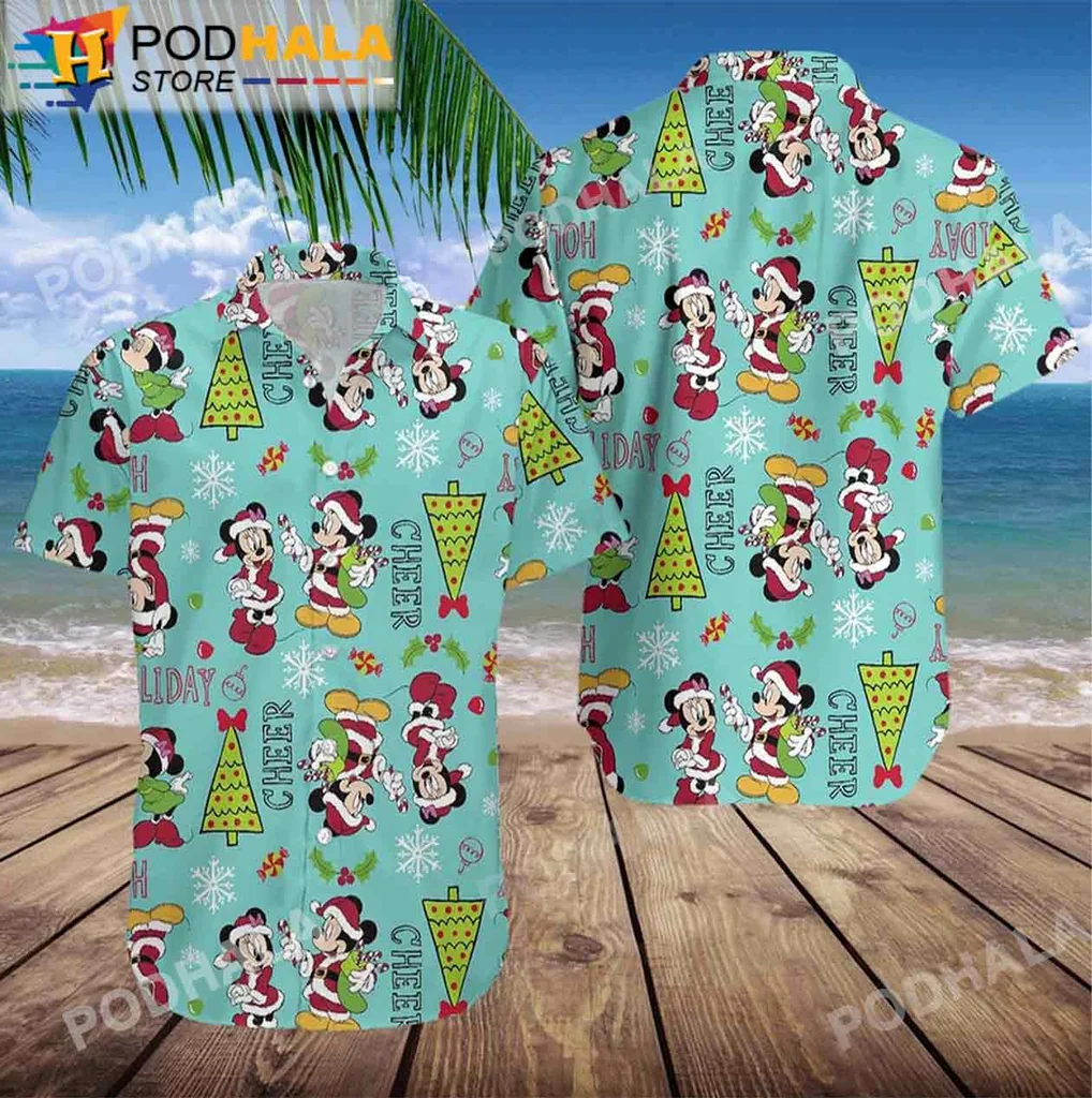Cute Mickey Mouse Christmas Hawaiian Shirt, Festive Design With Disney Characters