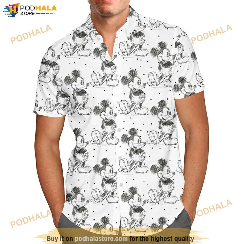 Cute Mouse Cartoon Hawaiian Shirt, Playful Sketch Design For Vintage Fans