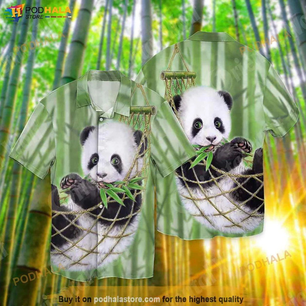 Cute Panda Hawaiian Shirt With Bamboo Design For Fun Tropical Vibes