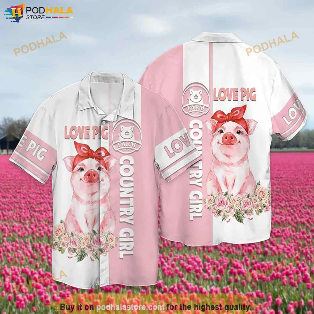 Cute Pig Country Girl Hawaiian Shirt, Funny Outfit For Men With Whimsical Design