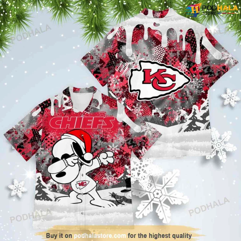 Cute Snoopy Chiefs Hawaiian Shirt, Festive Santa Hat Design For Holiday Gatherings