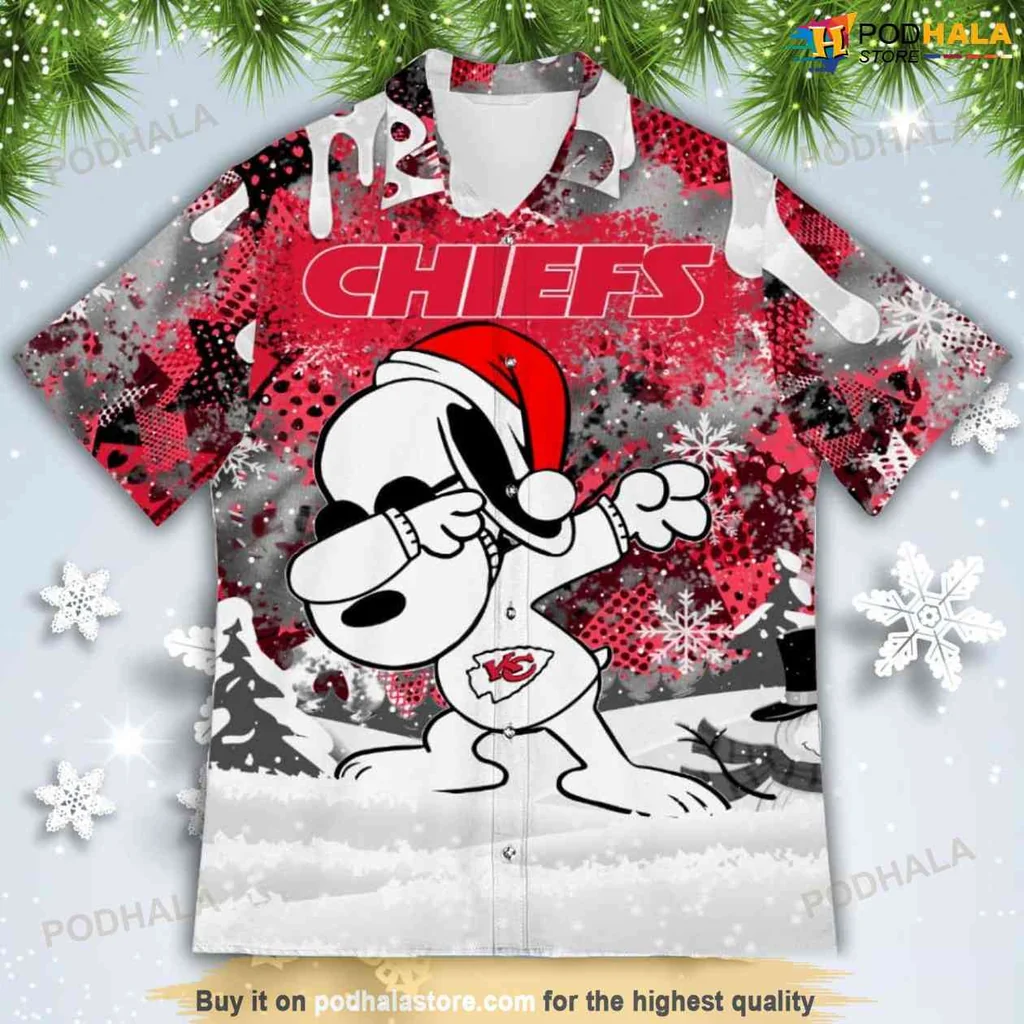 Cute Snoopy Chiefs Aloha Shirt, Festive Santa Hat Design For Holiday Gatherings Cute Snoopy Chiefs Aloha Shirt, Festive Santa Hat Design For Holiday Gatherings