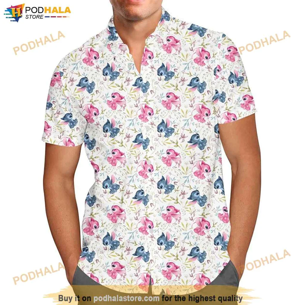Cute Stitch Angel Hawaiian Shirt, Vibrant Floral Design For Lilo And Stitch Fans