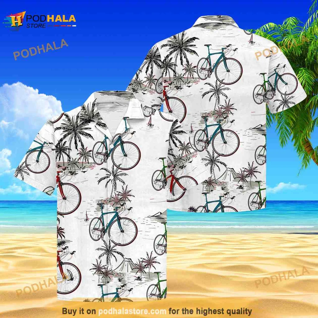 Cycling Beach Tropical Hawaiian Shirt With Colorful Bicycles And Palm Trees