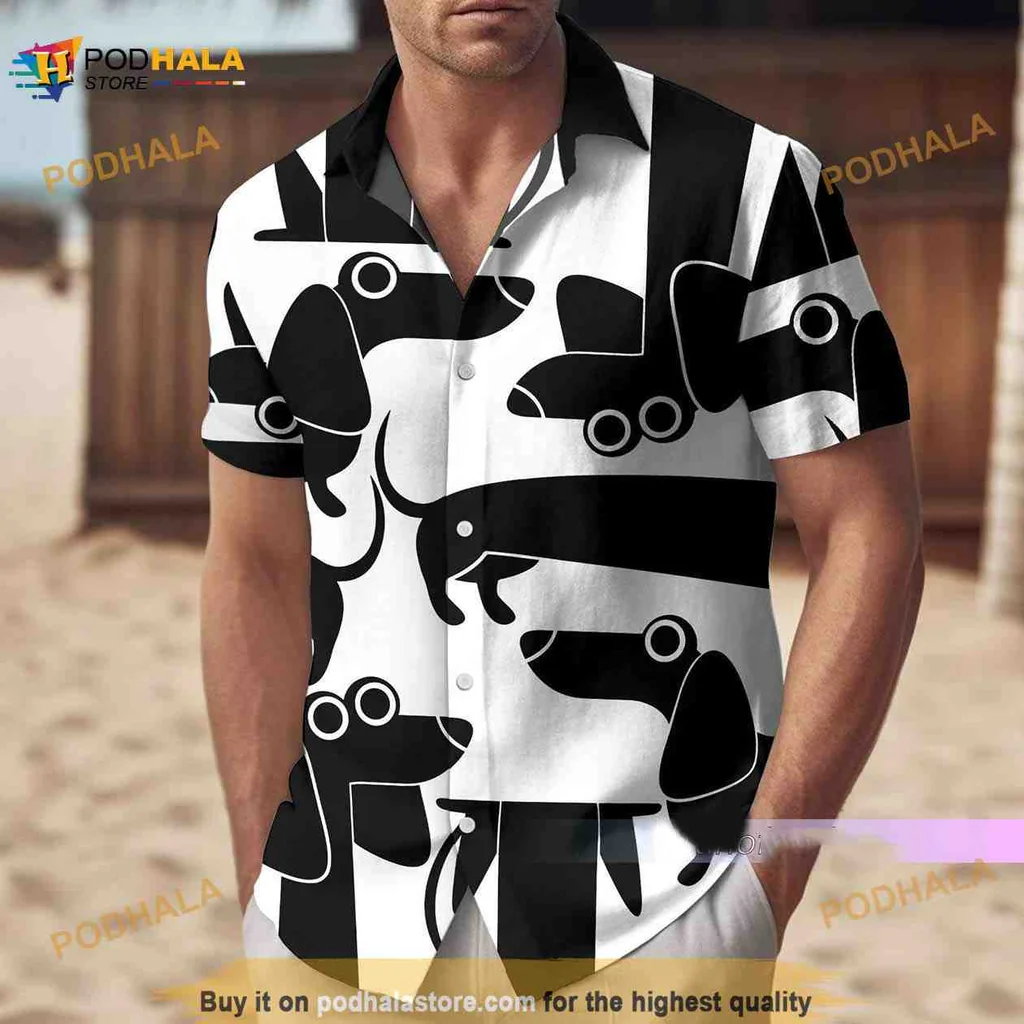 Dachshund Cartoon Hawaiian Shirt With Playful Design