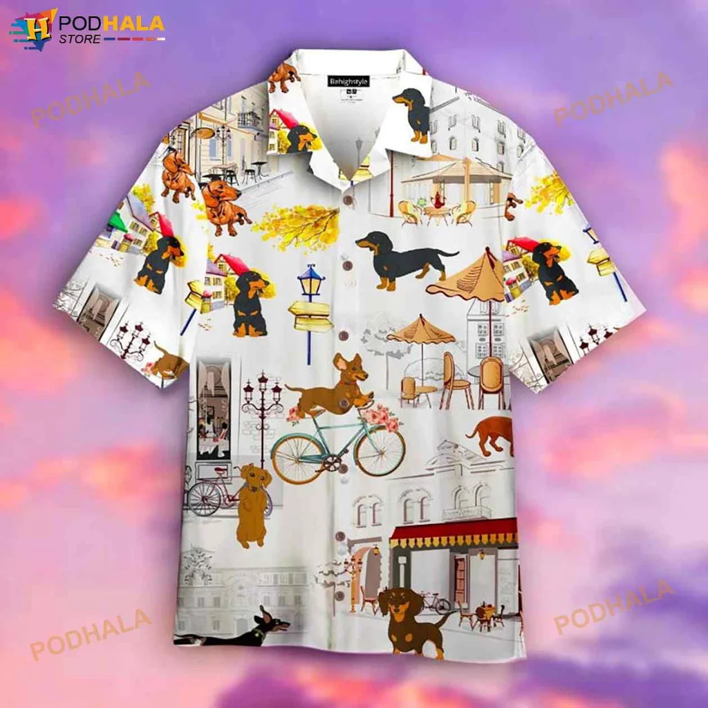 Dachshund Lover Hawaiian Shirt Featuring Playful Dogs In Colorful Scenes