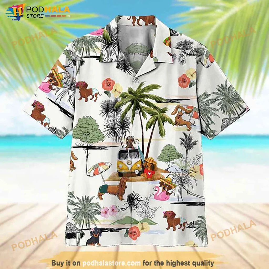 Dachshund Lover Hawaiian Shirt With Tropical Design And Playful Poses